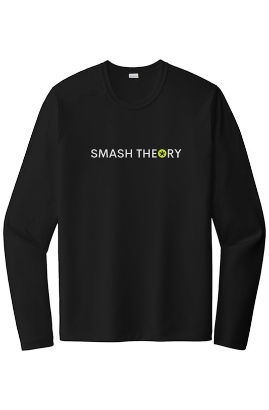 Black long-sleeve shirt with a green logo on a white background